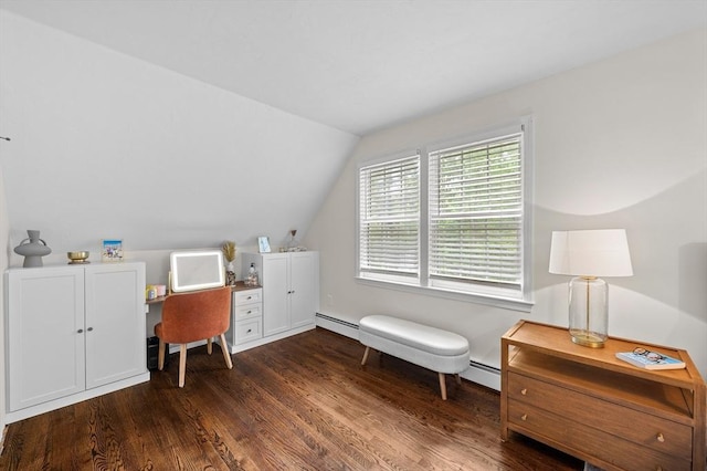 10 Old Broad St, Holden, MA 01522 - home office with lofted ceiling, baseboard heating, and dark wood-type flooring