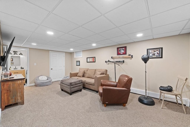 10 Old Broad St, Holden, MA 01522 - living room featuring carpet floors, a paneled ceiling, recessed lighting, and baseboards