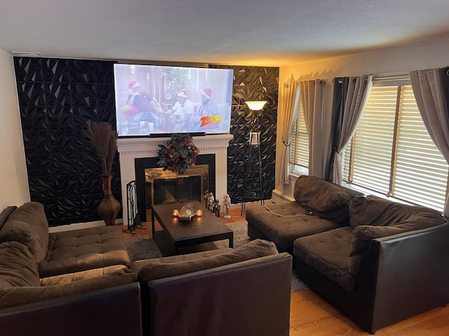 living room with hardwood / wood-style flooring