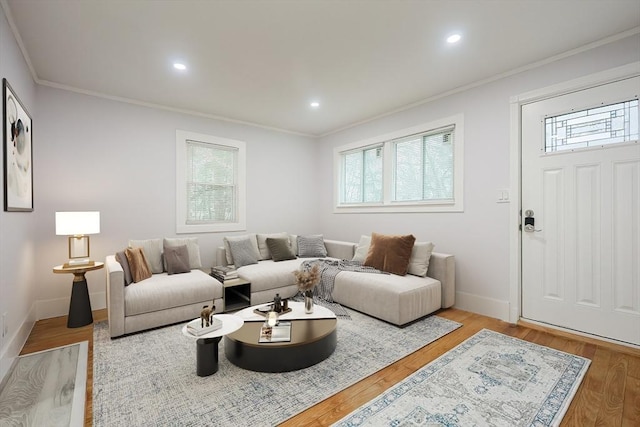 73 Laurie Ave, Abington, MA 02351 - living area with recessed lighting, baseboards, crown molding, and wood finished floors
