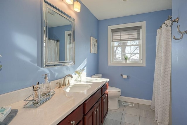 bathroom featuring toilet, tile patterned flooring, and vanity