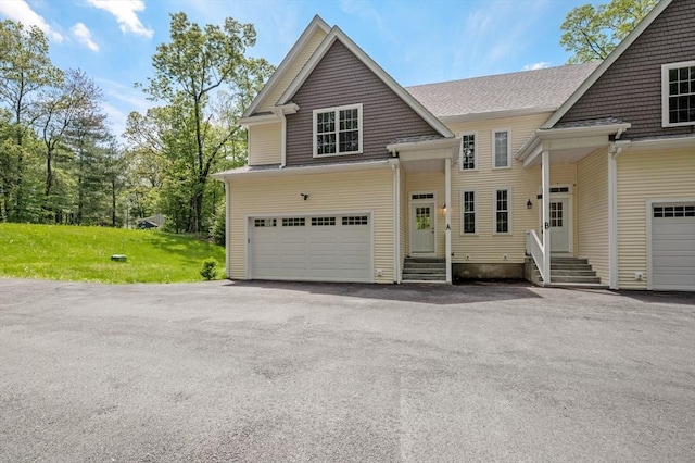 233A Green St Unit A, Boylston, MA 01505 - view of front of property featuring entry steps, asphalt driveway, an attached garage, and roof with shingles