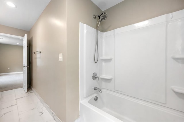 233A Green St Unit A, Boylston, MA 01505 - full bathroom with baseboards, marble finish floors, tub / shower combination, and recessed lighting