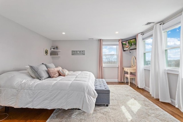 bedroom featuring multiple windows and wood-type flooring