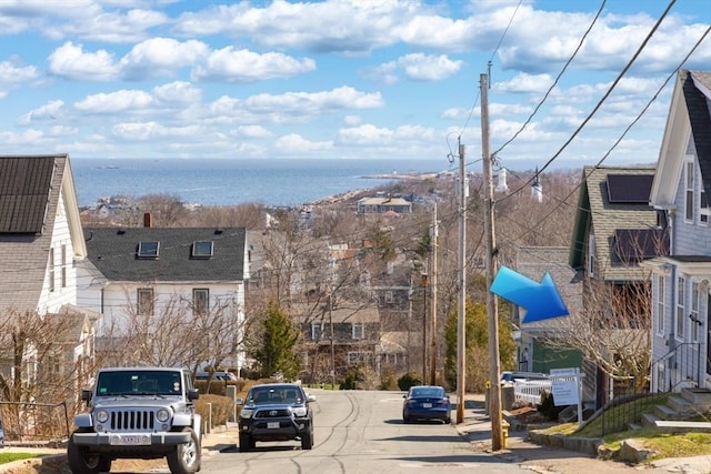 view of road featuring a water view