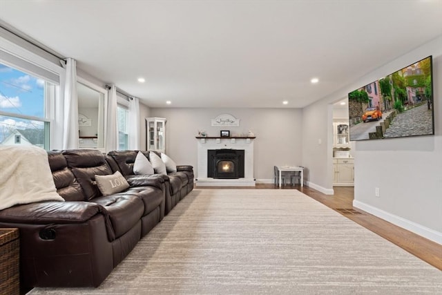 living room with light hardwood / wood-style floors