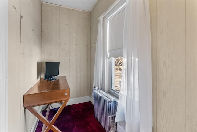 office area featuring radiator heating unit