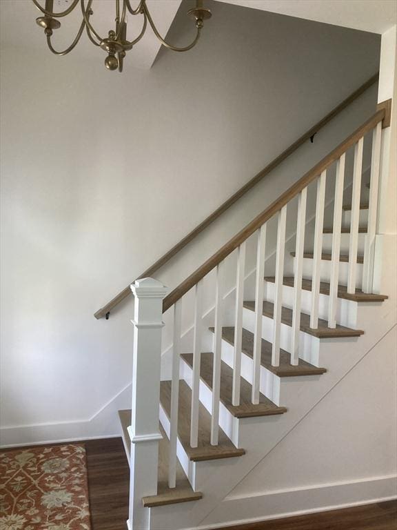 8 Salisbury Hill Blvd Unit 76, Worcester, MA 01609 - stairs featuring wood finished floors and a chandelier