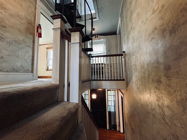 stairs with a towering ceiling