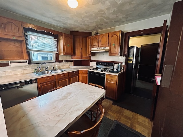 kitchen featuring stainless steel dishwasher, sink, and gas range gas stove