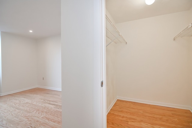 spacious closet featuring light hardwood / wood-style flooring