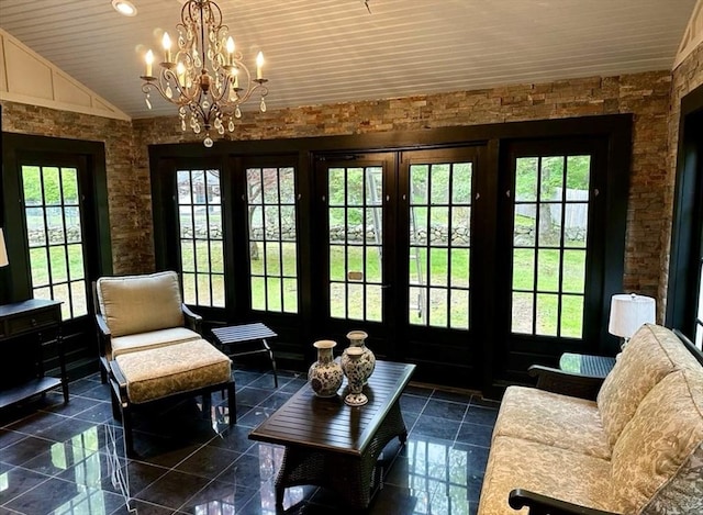14 Alderbrook Dr, Topsfield, MA 01983 - entryway featuring lofted ceiling, wooden ceiling, and a chandelier