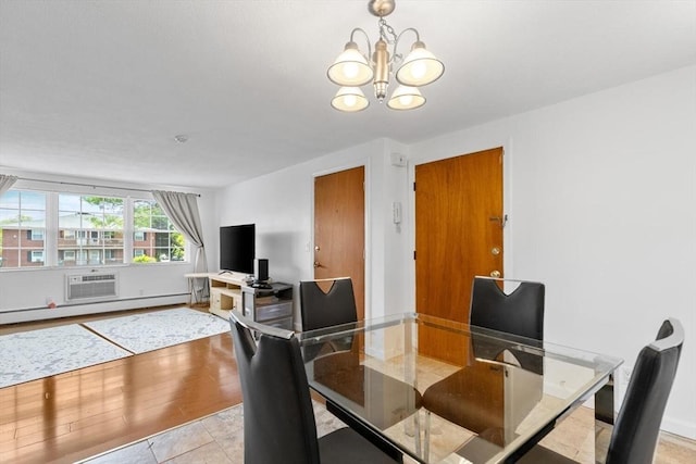 9 Tara Dr Unit 8, Weymouth, MA 02188 - dining room featuring a chandelier, a baseboard radiator, light tile patterned floors, and a wall mounted air conditioner