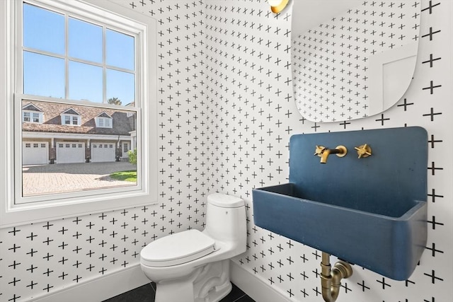 2 Collier Rd, Scituate, MA 02066 - half bath with toilet, wallpapered walls, and a sink
