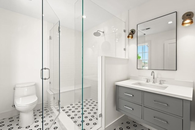 2 Collier Rd, Scituate, MA 02066 - full bathroom featuring toilet, a shower stall, vanity, and baseboards