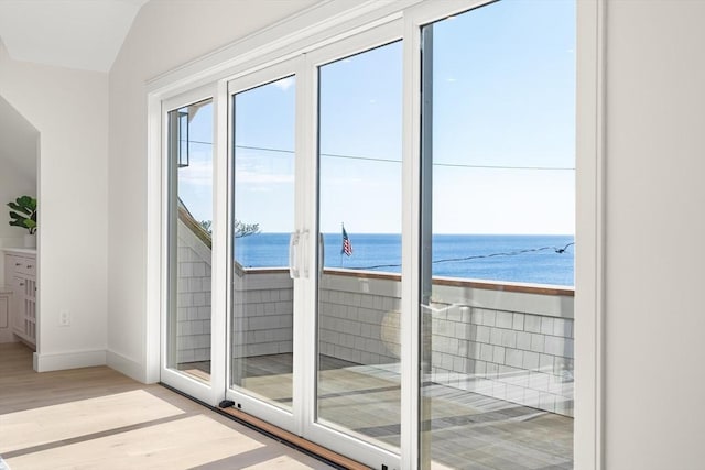 2 Collier Rd, Scituate, MA 02066 - doorway to outside featuring a water view, wood finished floors, and baseboards