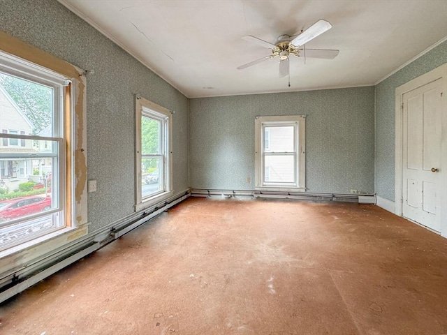 66 Taylor St, Holyoke, MA 01040 - unfurnished room with ornamental molding, ceiling fan, and concrete floors