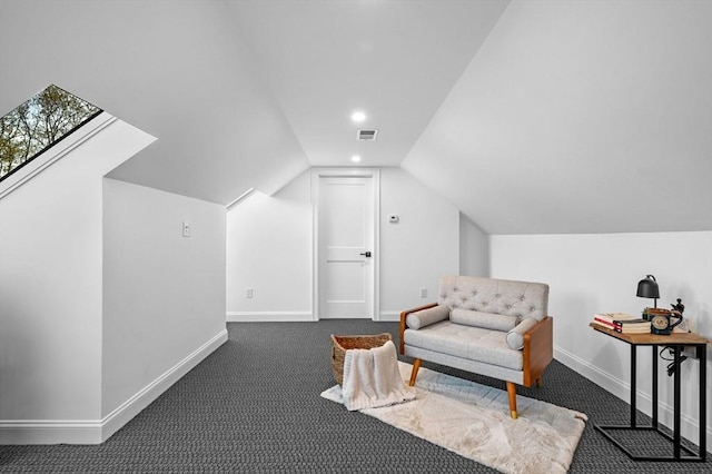 238 Bellevue St Unit 2, Newton, MA 02458 - sitting room featuring carpet, baseboards, lofted ceiling, and recessed lighting