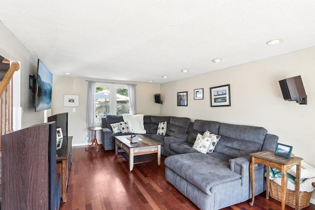 23 Jasmine Ct, Dracut, MA 01826 - living room with dark wood-style floors, recessed lighting, and baseboards
