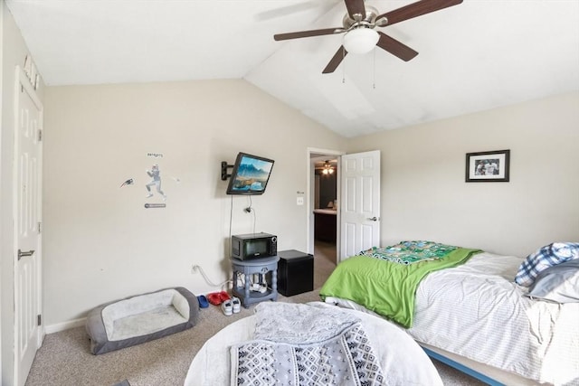 23 Jasmine Ct, Dracut, MA 01826 - bedroom featuring carpet floors, lofted ceiling, ceiling fan, and baseboards