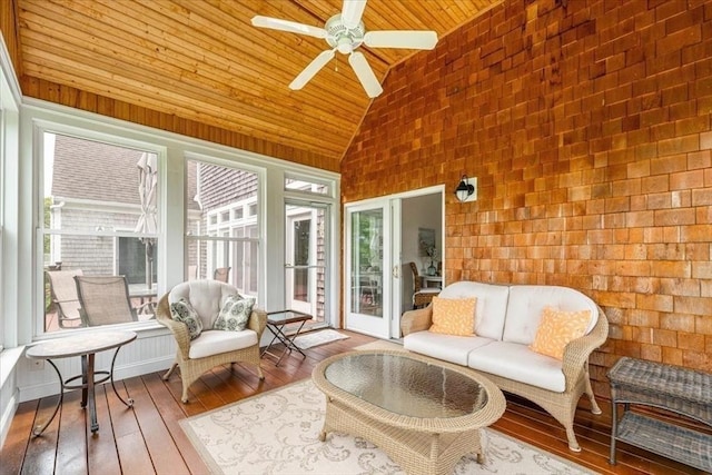 89 Standish Rd, Bourne, MA 02562 - sunroom with wood ceiling, hardwood / wood-style floors, and high vaulted ceiling