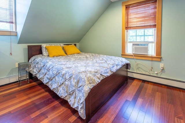 3846 Pawtucket, East Providence, RI 02915 - bedroom featuring cooling unit, lofted ceiling, wood finished floors, multiple windows, and baseboard heating