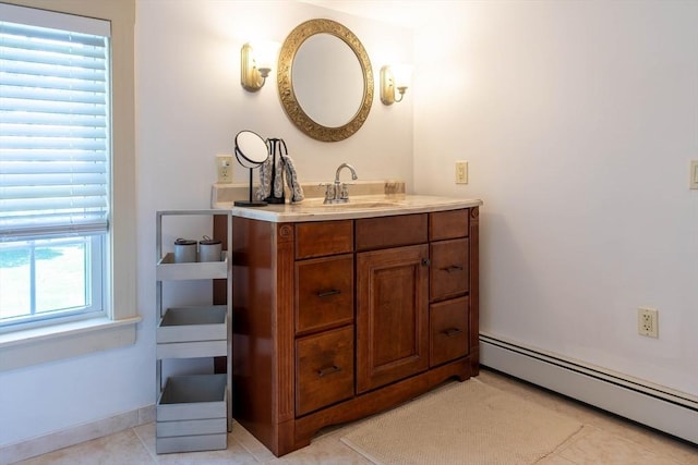 3846 Pawtucket, East Providence, RI 02915 - bathroom with baseboard heating, vanity, and tile patterned flooring