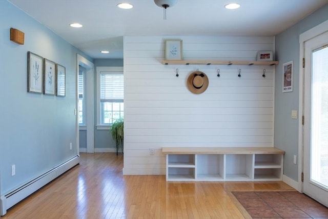 3846 Pawtucket, East Providence, RI 02915 - mudroom with a baseboard radiator, wood finished floors, plenty of natural light, and recessed lighting