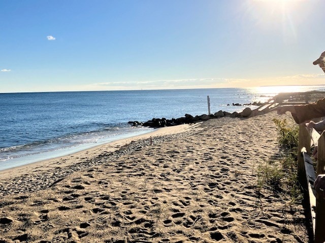 view of water feature featuring a beach view