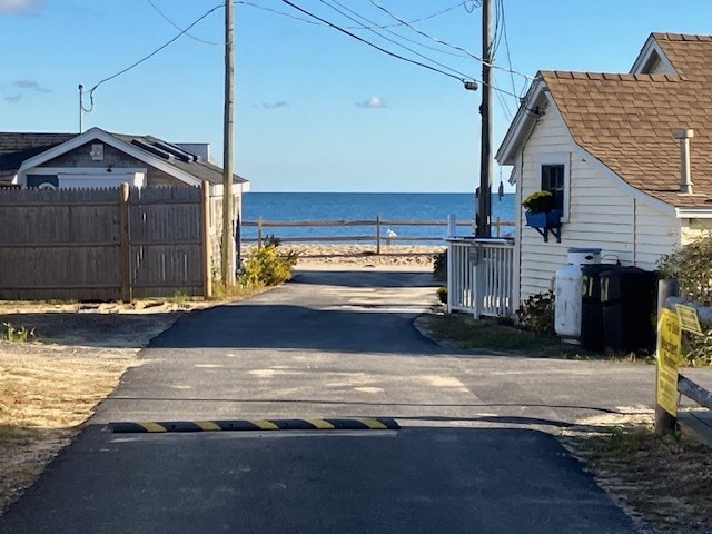 view of road with a water view