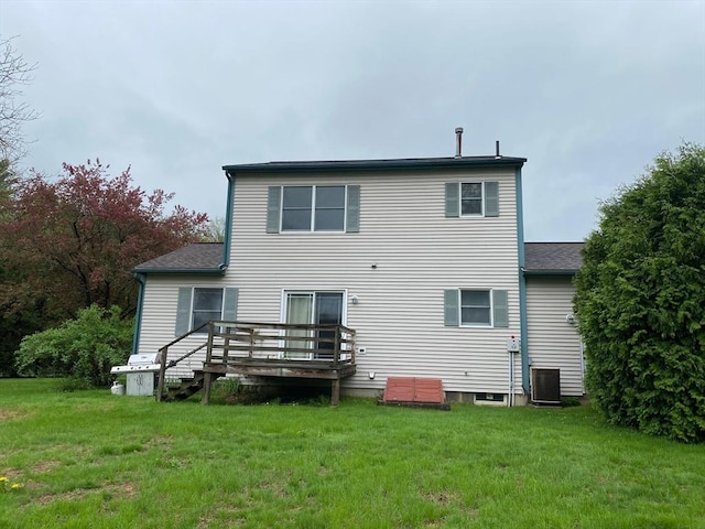 14 Plain Rd E Unit B, Deerfield, MA 01373 - rear view of house featuring a wooden deck, central AC, a lawn, and a shingled roof