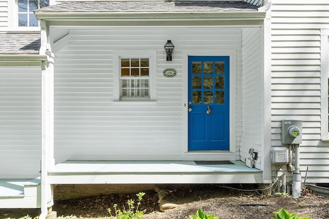 114 Hunters Ridge Rd, Concord, MA 01742 - view of exterior entry with roof with shingles