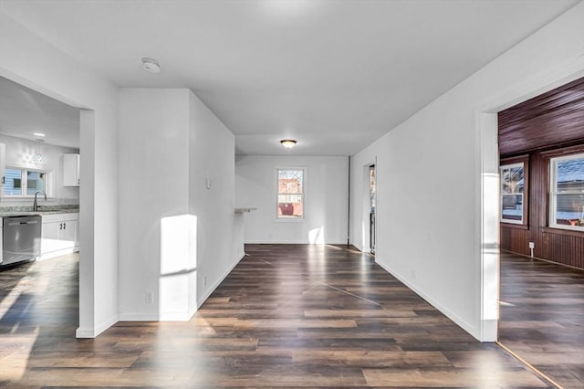 interior space with plenty of natural light, dark hardwood / wood-style flooring, and sink