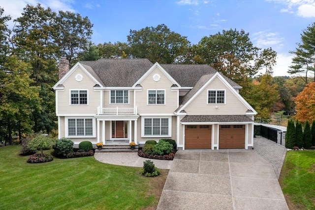 view of front of house with a garage and a front lawn