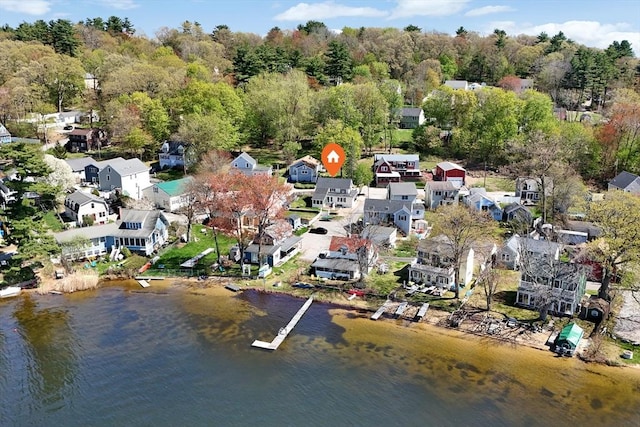 aerial view featuring a water view and a residential view