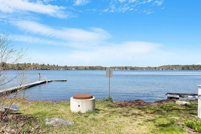 view of dock with a water view