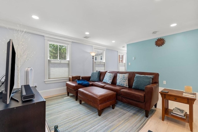 23 Union St Unit 2, Salem, MA 01970 - living room with recessed lighting, light wood finished floors, and ornamental molding