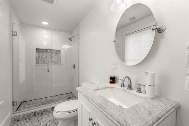 23 Union St Unit 2, Salem, MA 01970 - bathroom with vanity, a stall shower, and recessed lighting