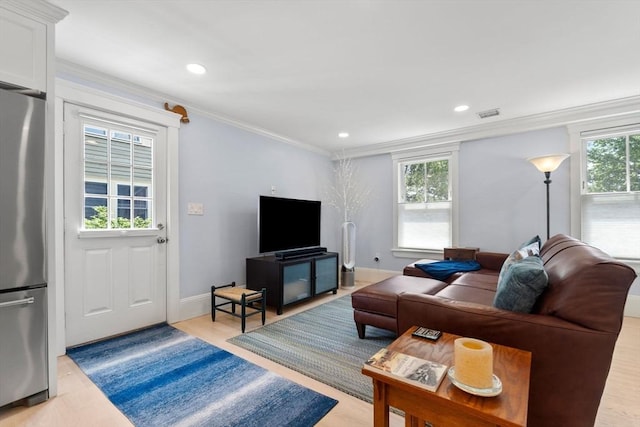 23 Union St Unit 2, Salem, MA 01970 - living room featuring ornamental molding, light wood-style floors, and recessed lighting