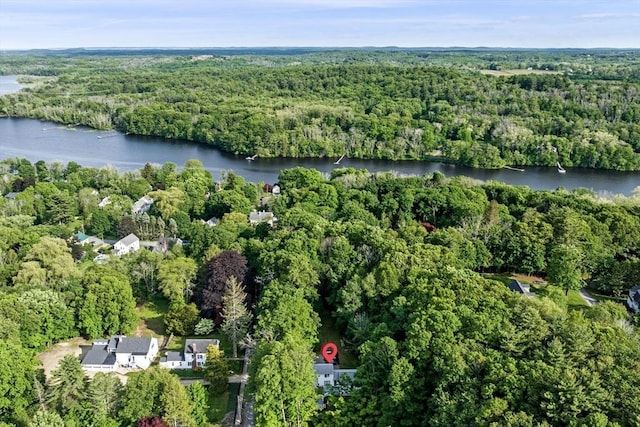 17 High St, Merrimac, MA 01860 - aerial view of property and surrounding area featuring a heavily wooded area and a nearby body of water