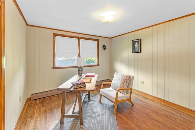 35 Freeman Ave, Boston, MA 02132 - office area with a baseboard radiator, crown molding, and wood finished floors