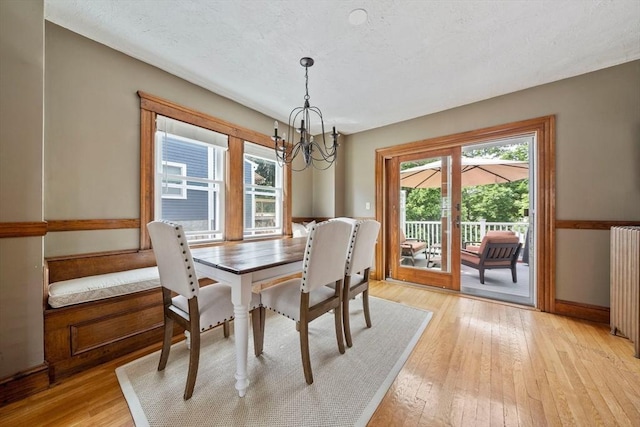 41 Dale Ave, Quincy, MA 02169 - dining area with a chandelier, light wood-style flooring, and radiator