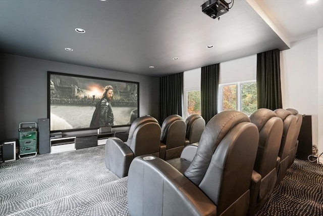 view of carpeted home theater room