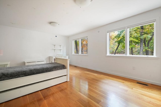 unfurnished bedroom with light wood-type flooring and multiple windows