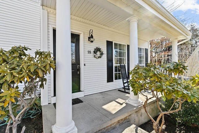 view of exterior entry featuring a porch