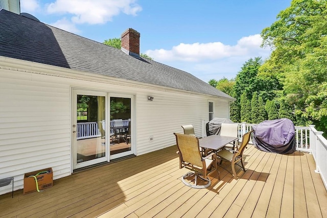 5 Evergreen Cir, Wilbraham, MA 01095 - wooden deck featuring outdoor dining space and a grill