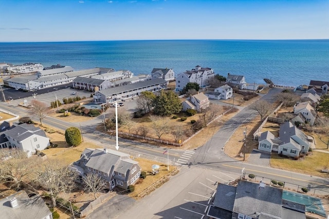 aerial view featuring a residential view and a water view