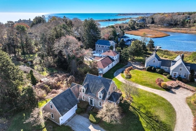 aerial view with a water view