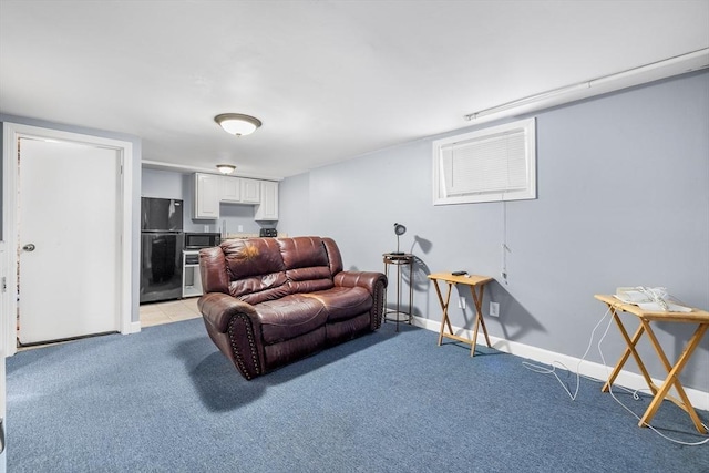 living room with light colored carpet