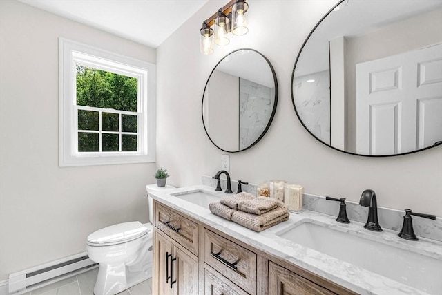 105 Forest Ave, Warren, MA 01585 - full bathroom with a baseboard heating unit and double vanity